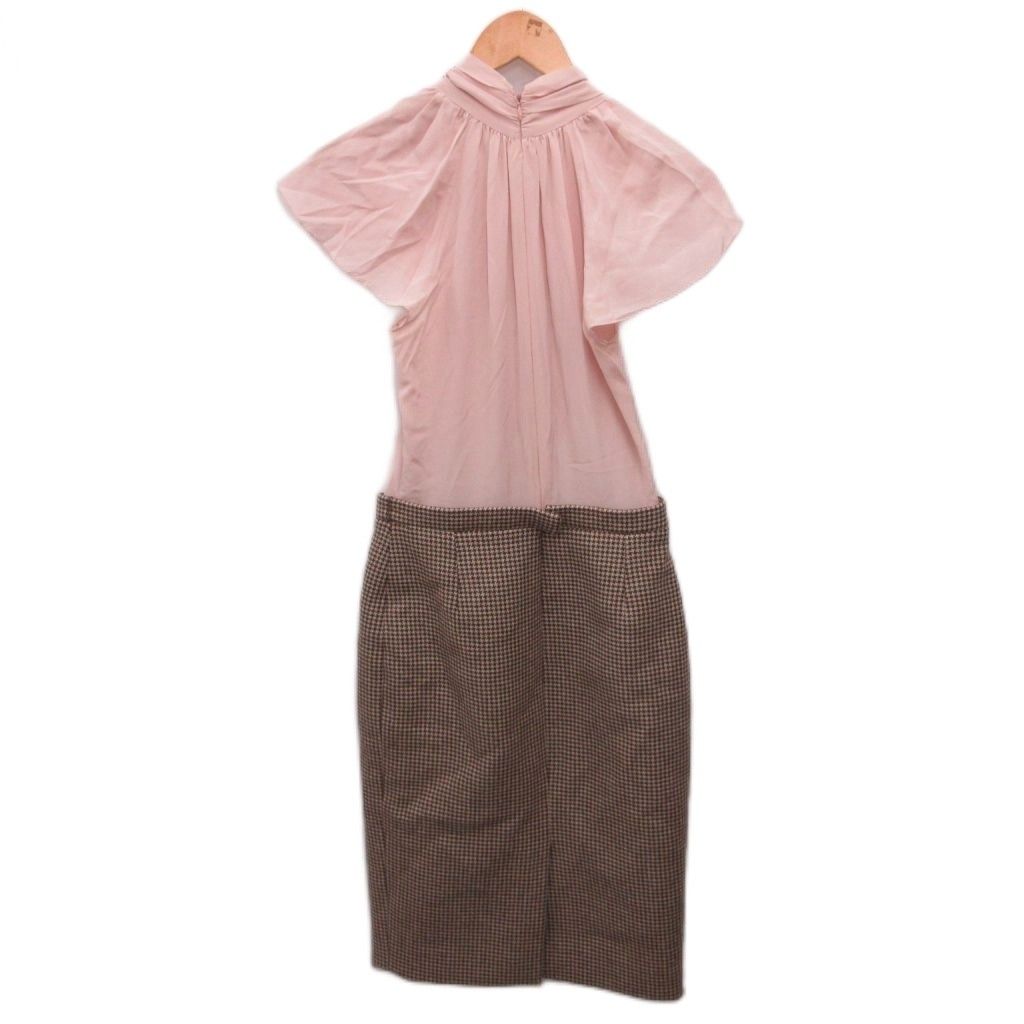 Dior Dress Knee-Length Contrast Silk 100% Check Pink Brown 36 — view 2