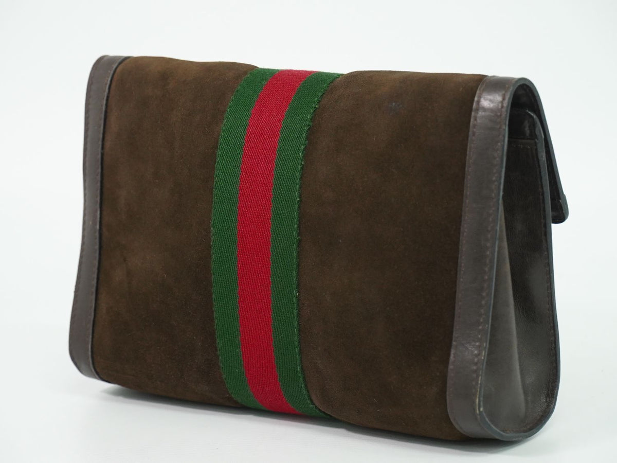 Gucci Parfums Sherry Line Clutch Suede Leather Brown — view 2