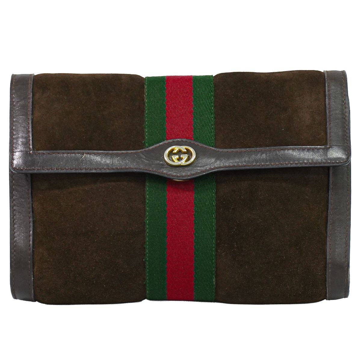Gucci Parfums Sherry Line Clutch Suede Leather Brown
