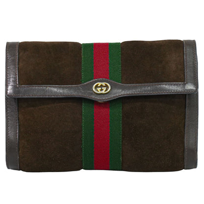 Gucci Parfums Sherry Line Clutch Suede Leather Brown