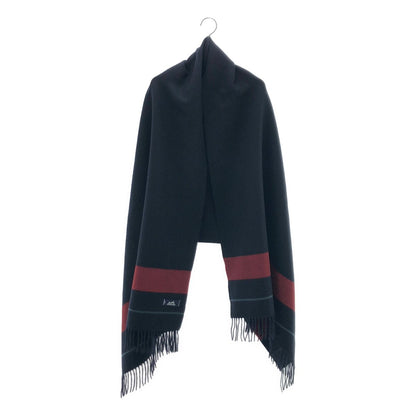 Hermes Cashmere 100% Fringe Long Shawl Navy Red Scarf