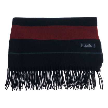 Hermes Cashmere 100% Fringe Long Shawl Navy Red Scarf — view 2