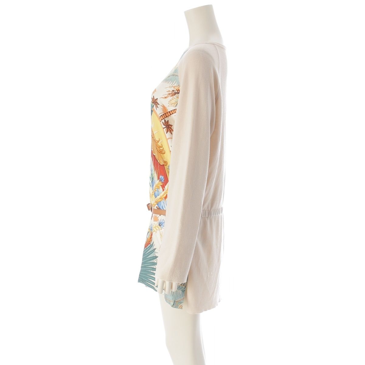 Hermes Mythiques Phoenix Wool Silk Twillaine Belted Knit Tunic Dress Beige — view 3