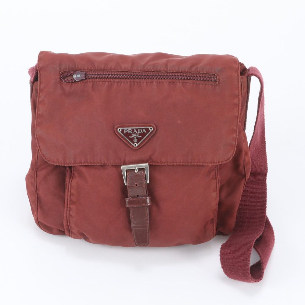 Prada Tessuto Nylon Triangle Logo Leather Shoulder Bag Crossbody Messenger