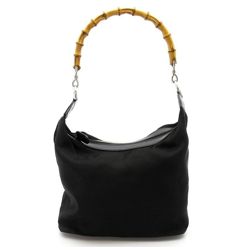 Gucci Bamboo Handbag Nylon Leather Black