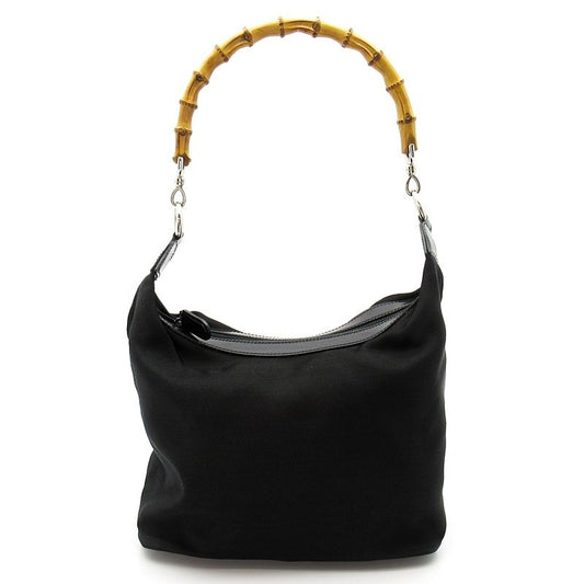 Gucci Bamboo Handbag Nylon Leather Black