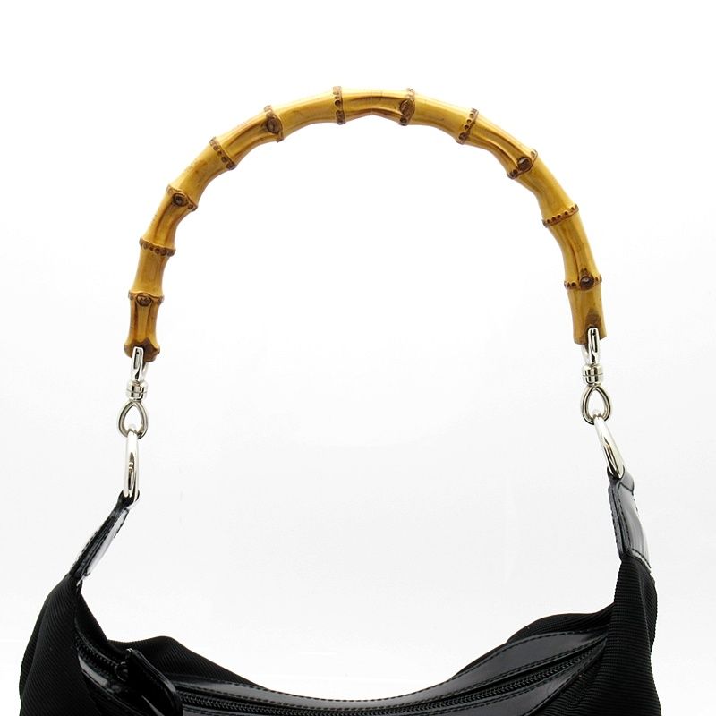Gucci Bamboo Handbag Nylon Leather Black — view 2