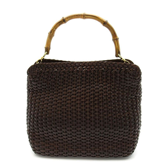 Gucci Straw Bamboo 2-Way Handbag Leather Brown