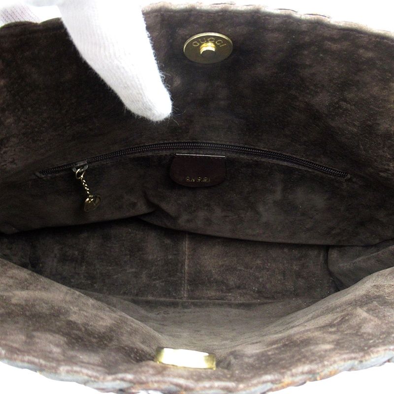 Gucci Straw Bamboo 2-Way Handbag Leather Brown — view 7