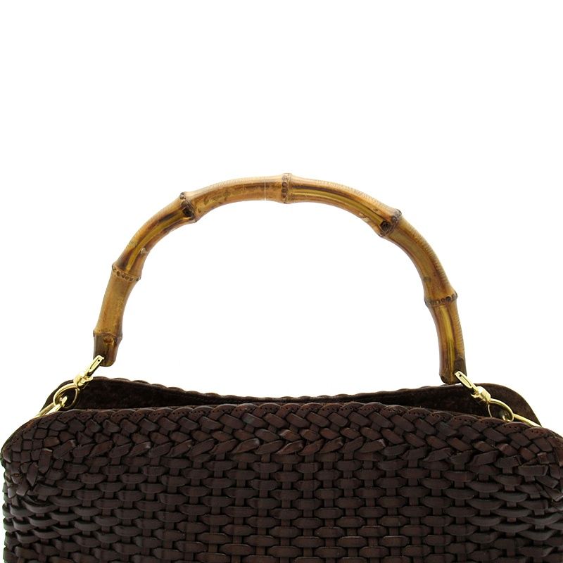 Gucci Straw Bamboo 2-Way Handbag Leather Brown — view 2