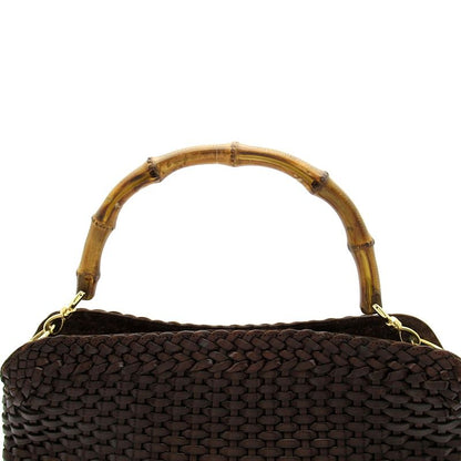 Gucci Straw Bamboo 2-Way Handbag Leather Brown — view 2