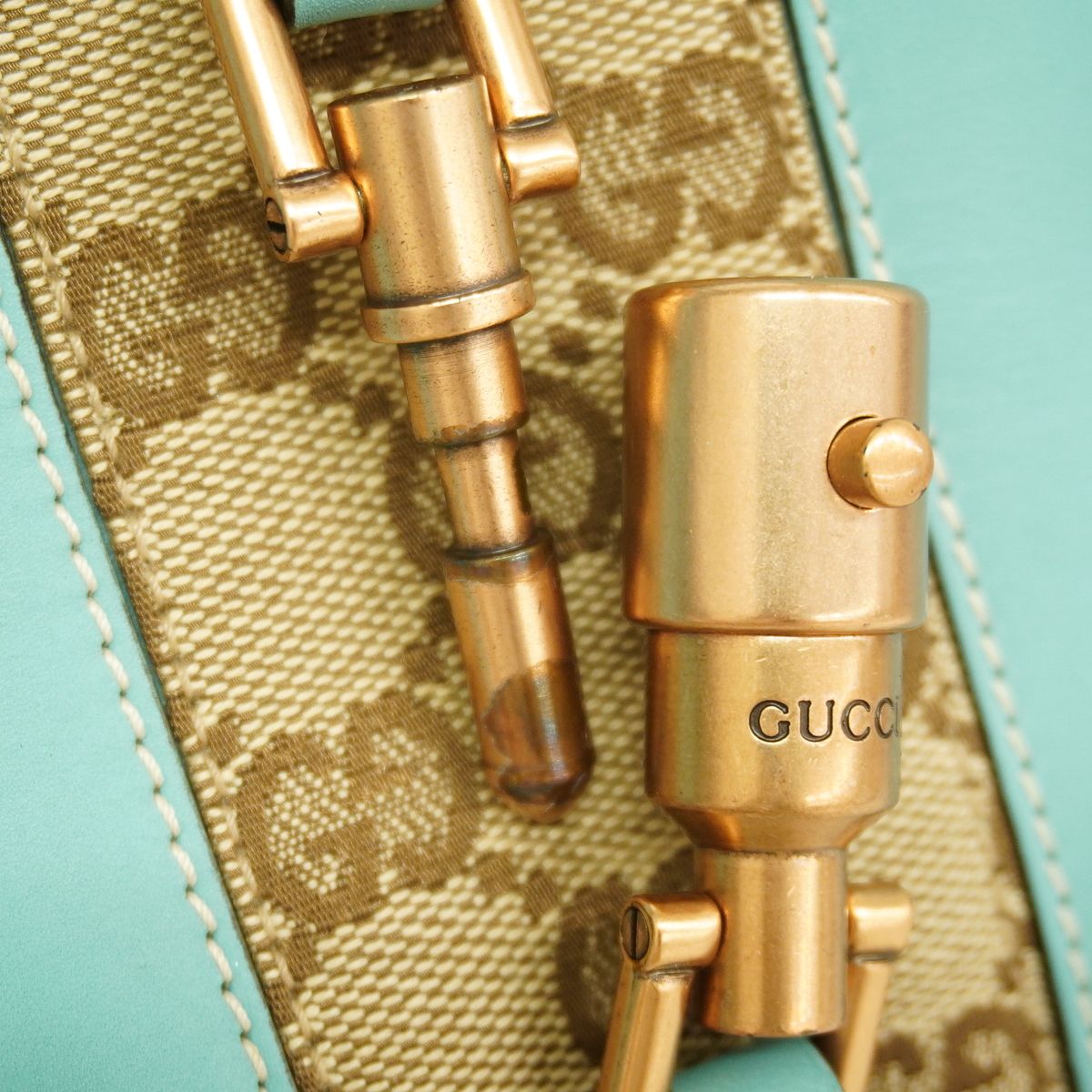 Gucci Handbag GG Canvas New Jackie Leather Turquoise Blue Brown Pink Gold — view 6