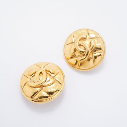 Chanel Earrings Vintage CC Logo Quilted Round Circle Gold Plated — view 2