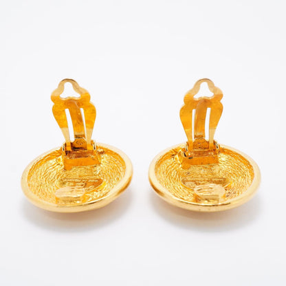 Chanel Earrings Vintage CC Logo Quilted Round Circle Gold Plated — view 6