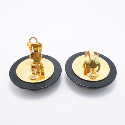 Chanel Earrings Vintage CC Logo Quilted Plastic Gold Plated Black — view 3