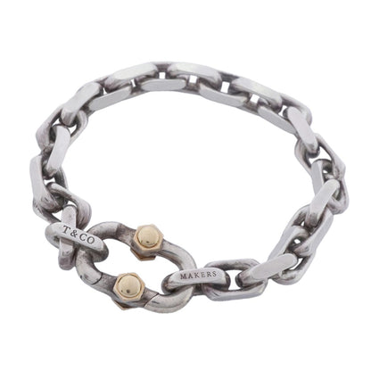 Tiffany & Co Bracelet Makers Wide 18K Yellow Gold 925 Sterling Silver