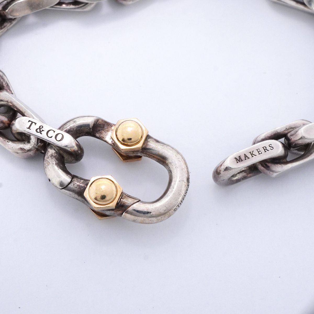 Tiffany & Co Bracelet Makers Wide 18K Yellow Gold 925 Sterling Silver — view 4