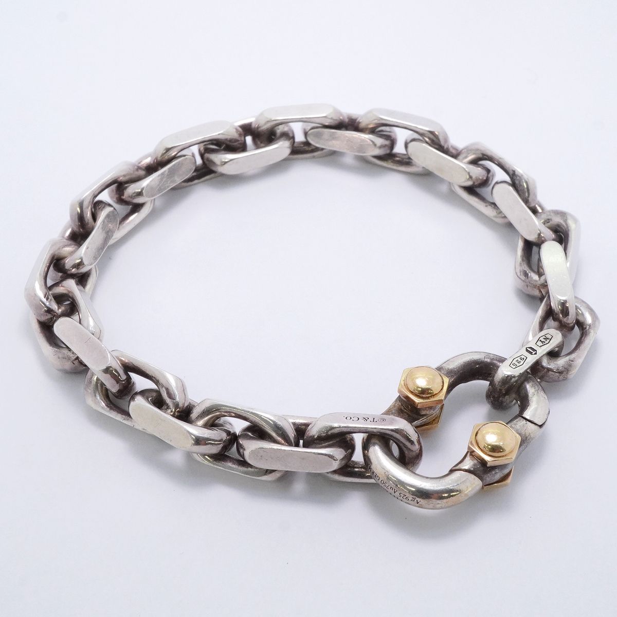 Tiffany & Co Bracelet Makers Wide 18K Yellow Gold 925 Sterling Silver — view 2