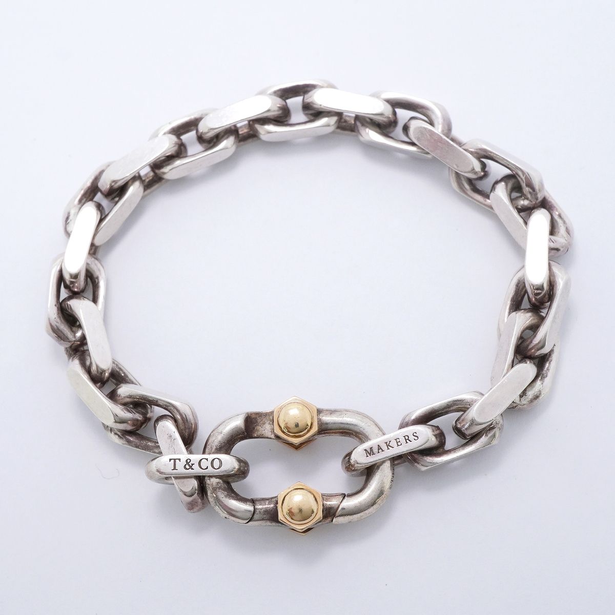 Tiffany & Co Bracelet Makers Wide 18K Yellow Gold 925 Sterling Silver — view 3
