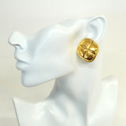 Chanel Earrings Vintage Quilted Diamond Shape Gold Plated — view 5
