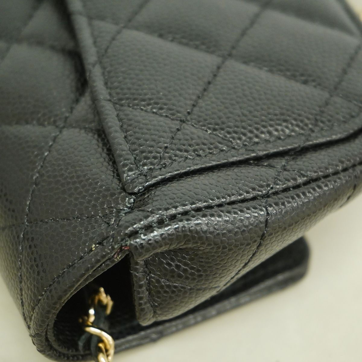 Chanel Shoulder Bag Quilted Caviar Leather Black Champagne Gold — view 6