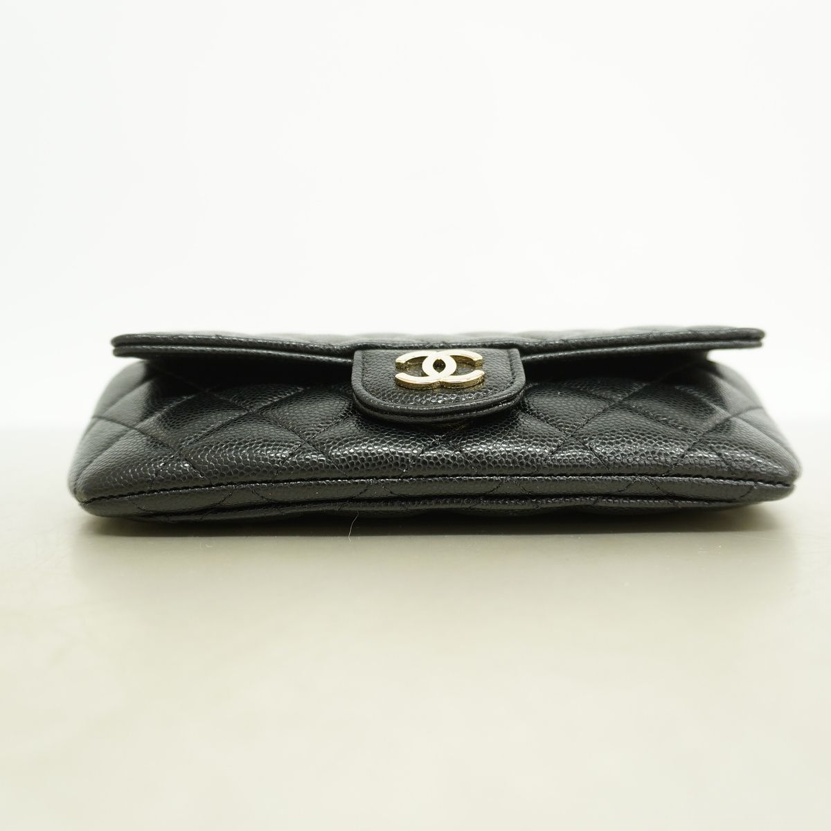 Chanel Shoulder Bag Quilted Caviar Leather Black Champagne Gold — view 3