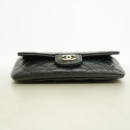 Chanel Shoulder Bag Quilted Caviar Leather Black Champagne Gold — view 3