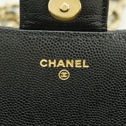Chanel Shoulder Bag Quilted Caviar Leather Black Champagne Gold — view 5