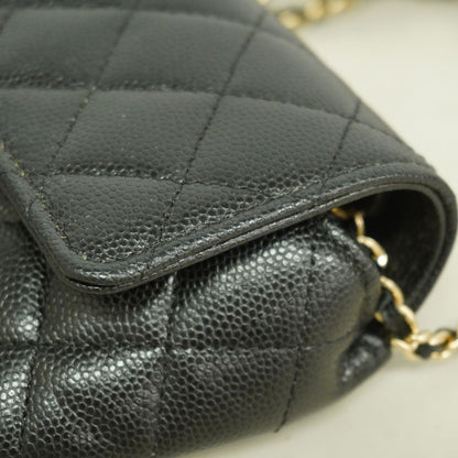 Chanel Shoulder Bag Quilted Caviar Leather Black Champagne Gold — view 7