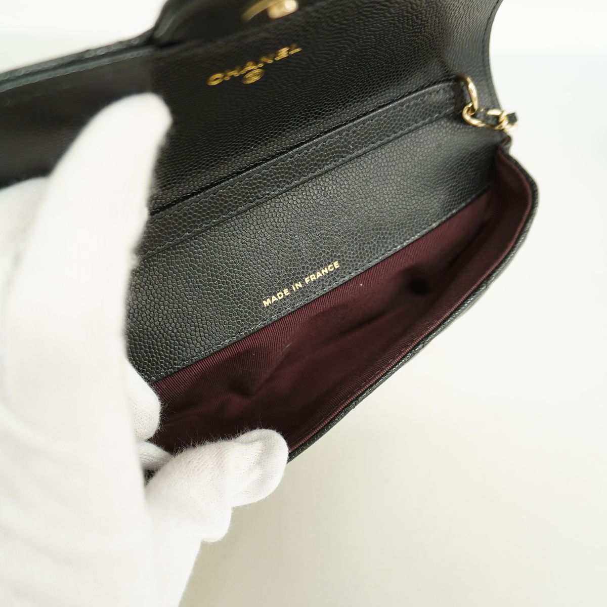 Chanel Shoulder Bag Quilted Caviar Leather Black Champagne Gold — view 4