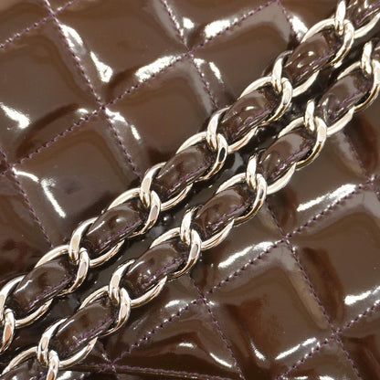 Chanel Shoulder Bag Maxi Quilted Patent Leather Brown Silver — view 7