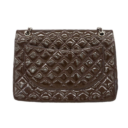 Chanel Shoulder Bag Maxi Quilted Patent Leather Brown Silver — view 8