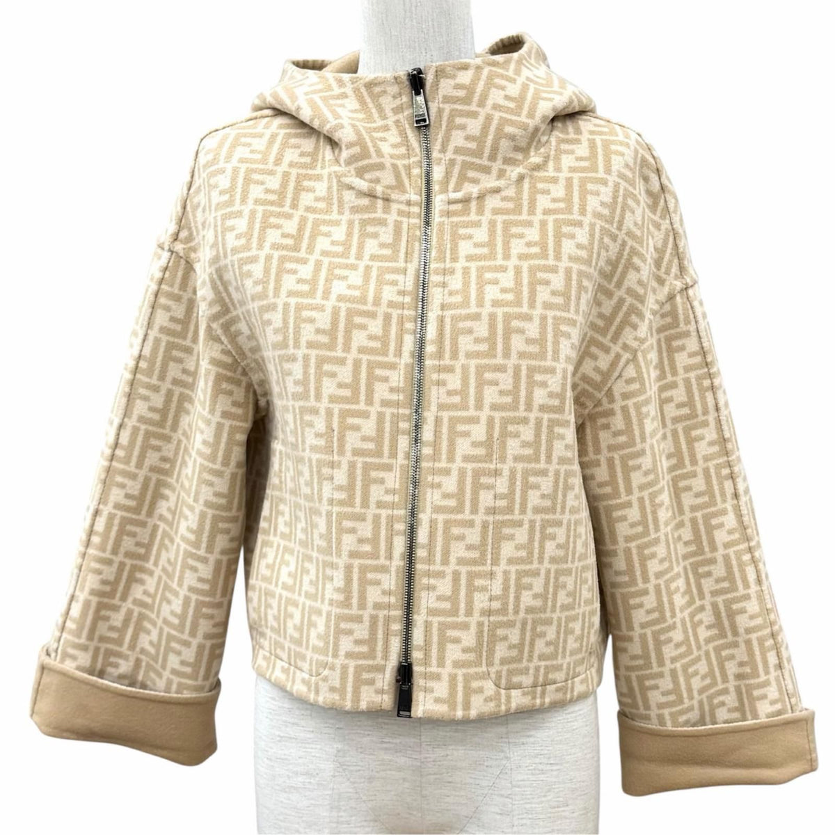 Fendi Wool Silk Blend Reversible FF Motif Pocket Cropped Length Jacket 38 — view 2