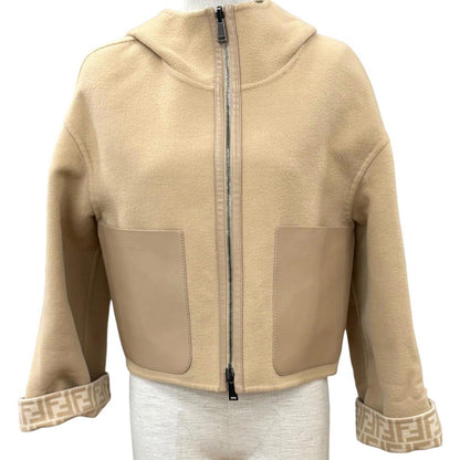 Fendi Wool Silk Blend Reversible FF Motif Pocket Cropped Length Jacket 38