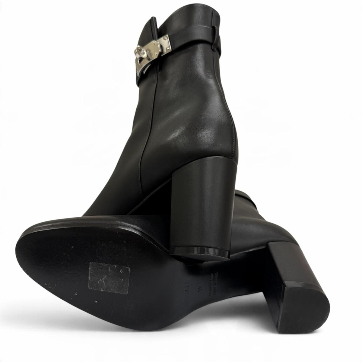 Hermes Saint Germain Silver Kelly Buckle Leather Short Boots Black IT — view 5