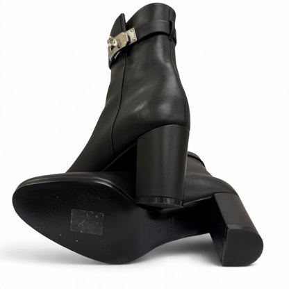 Hermes Saint Germain Silver Kelly Buckle Leather Short Boots Black IT — view 5