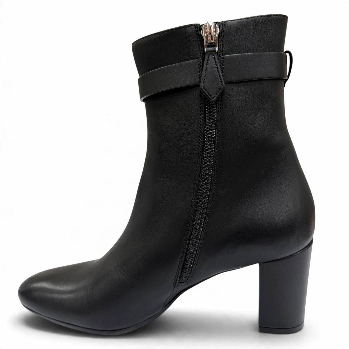 Hermes Saint Germain Silver Kelly Buckle Leather Short Boots Black IT — view 6