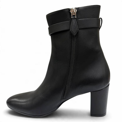 Hermes Saint Germain Silver Kelly Buckle Leather Short Boots Black IT — view 6