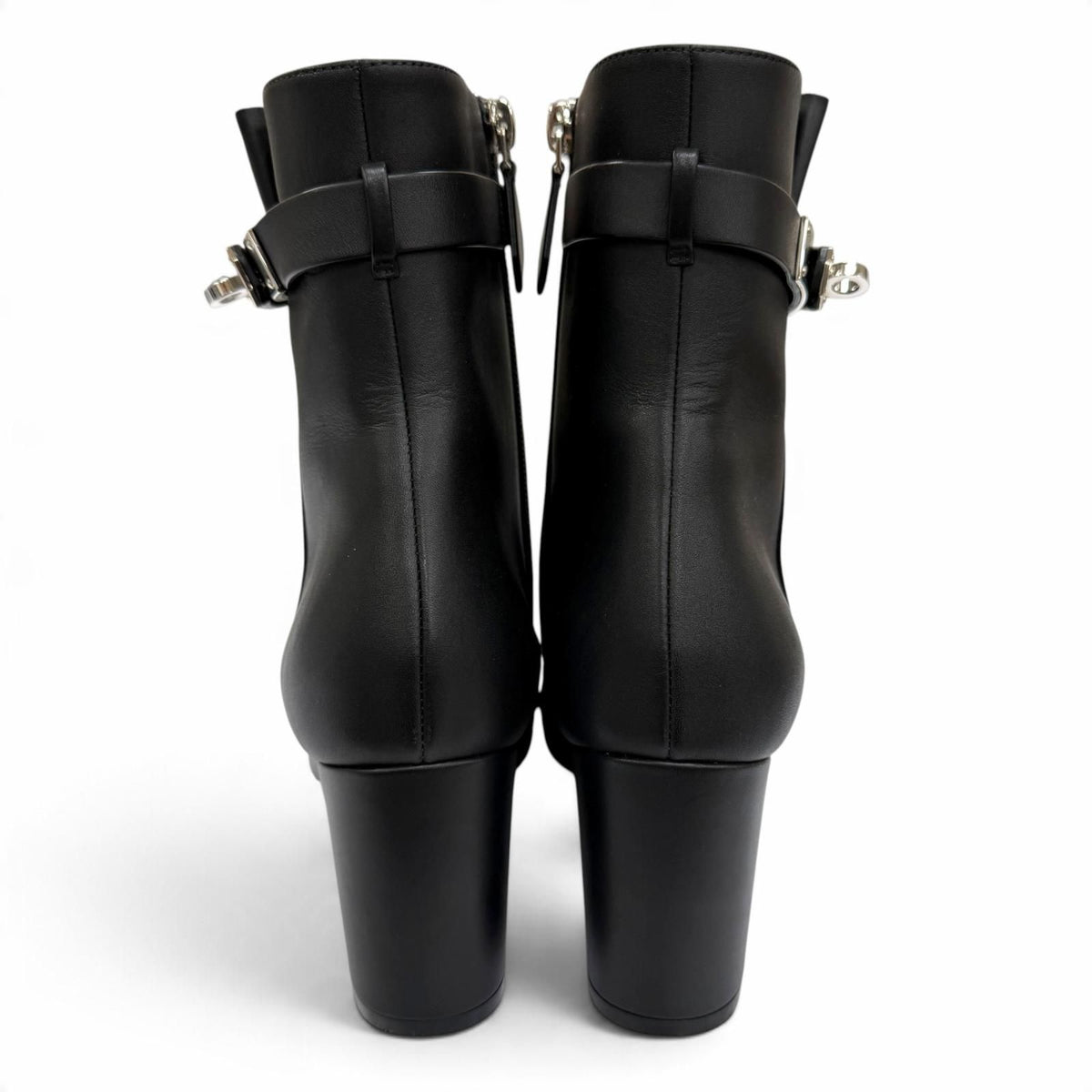Hermes Saint Germain Silver Kelly Buckle Leather Short Boots Black IT — view 4