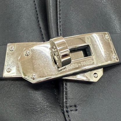 Hermes Saint Germain Silver Kelly Buckle Leather Short Boots Black IT — view 8
