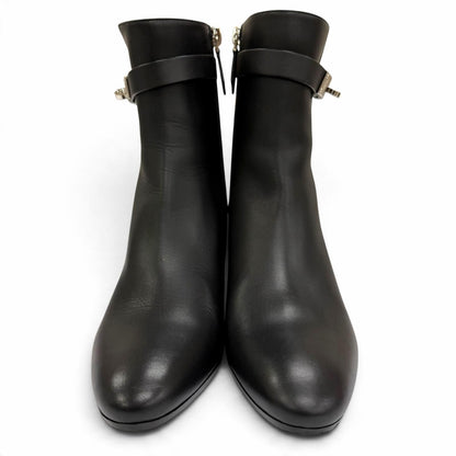 Hermes Saint Germain Silver Kelly Buckle Leather Short Boots Black IT — view 3