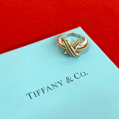 Tiffany & Co Signature Cross Ring Silver Yellow Gold