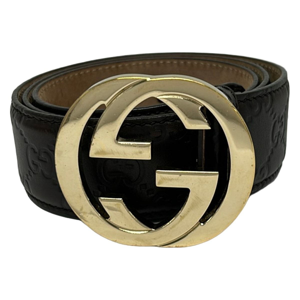 Gucci Belt 85 34 Dark Brown Gold Guccissima Line Interlocking G Leather