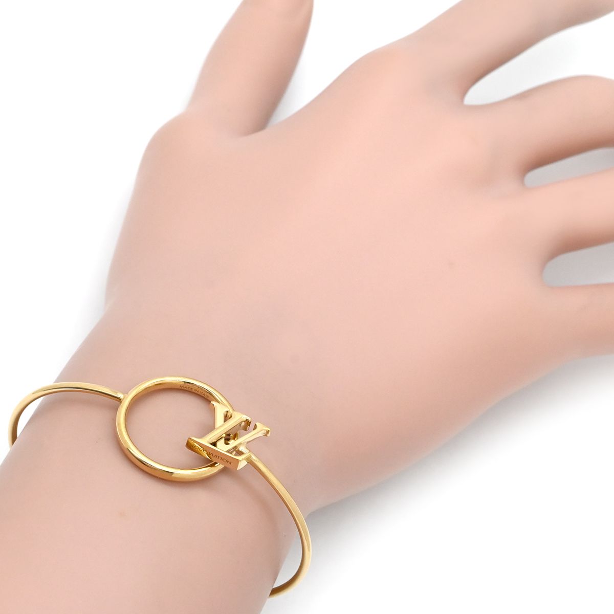 Louis Vuitton Bangle Bracelet Rigid LV Eclipse Gold Plated Logo Design — view 8
