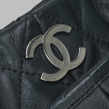 Chanel Quilted Tote Shoulder Bag Leather Black Silver CC Logo Chain — view 7