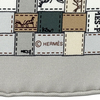 Hermes Scarf Carre 90 Bolduc Au Check Silk Gray Orange Logo Ribbon Large — view 4