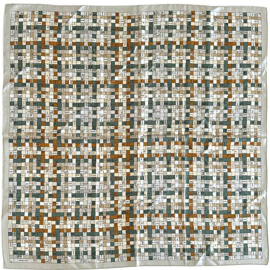 Hermes Scarf Carre 90 Bolduc Au Check Silk Gray Orange Logo Ribbon Large
