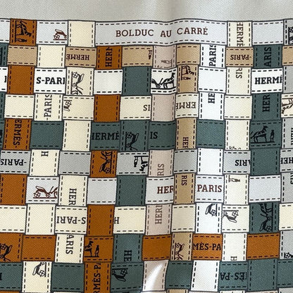 Hermes Scarf Carre 90 Bolduc Au Check Silk Gray Orange Logo Ribbon Large — view 2
