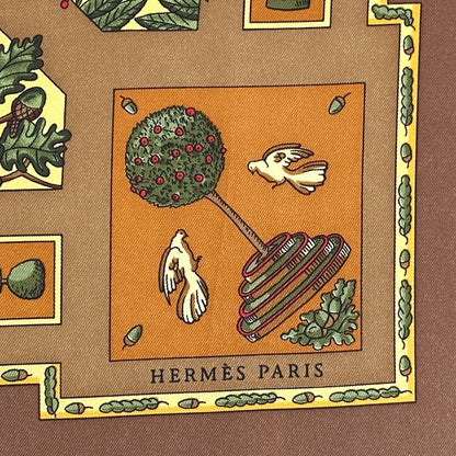 Hermes Scarf Carre 90 le Songe de Poliphile's Dream Silk Brown Green Animal — view 3