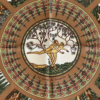 Hermes Scarf Carre 90 le Songe de Poliphile's Dream Silk Brown Green Animal — view 2